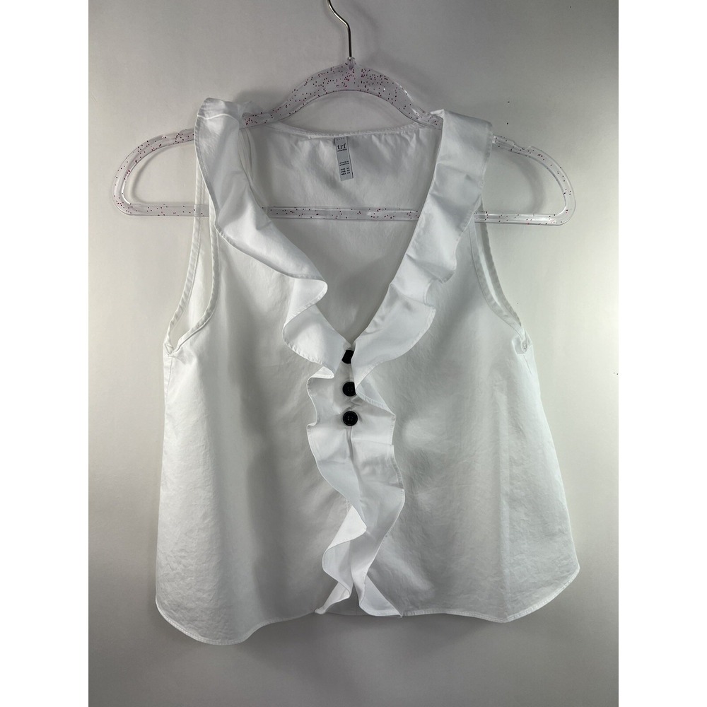 Zara‎ TRF Collection Blouse Women's Sz XS White Sleeveless Ruffle Neckline